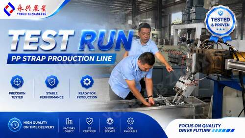 Neueste Unternehmensnachrichten über 2-Strap PP Strap Production Line Successfully Tested for Hebei Customer | Yongxing Zhanxing